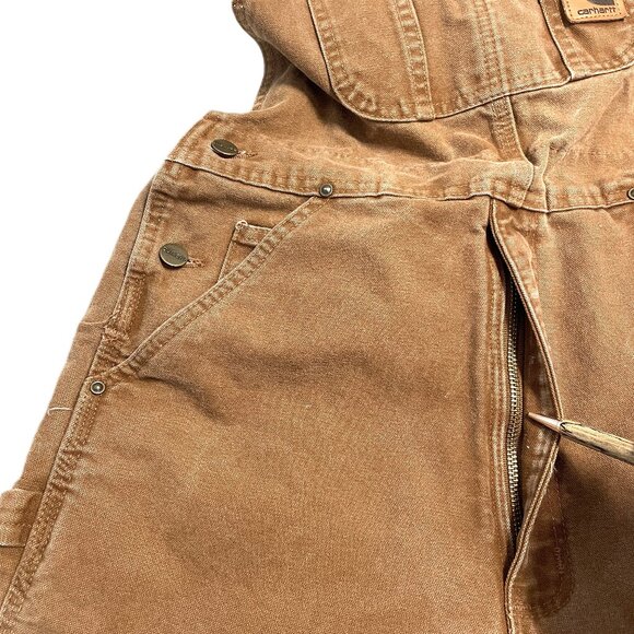 Carhartt Overalls Men’s 30x30 Duck Canvas Bib Double Knee Flannel Lined R42 BRN - Picture 15 of 16